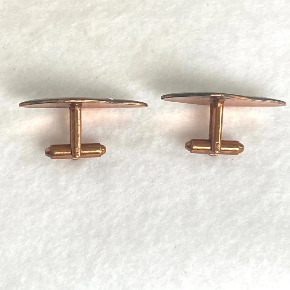 Vintage Modernist Copper Red White Enamel Fish Cuff Links READ DESCRIPTION